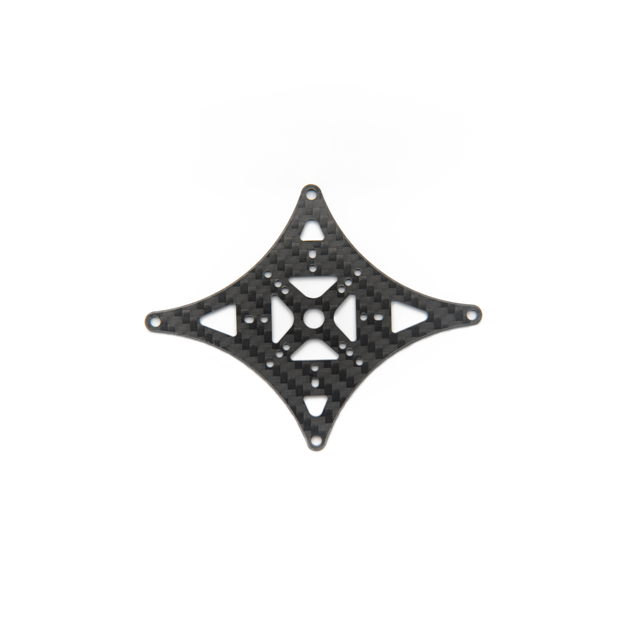 Carbon fiber center plate for micro FPV drone frame, diamond shape with four mounting holes