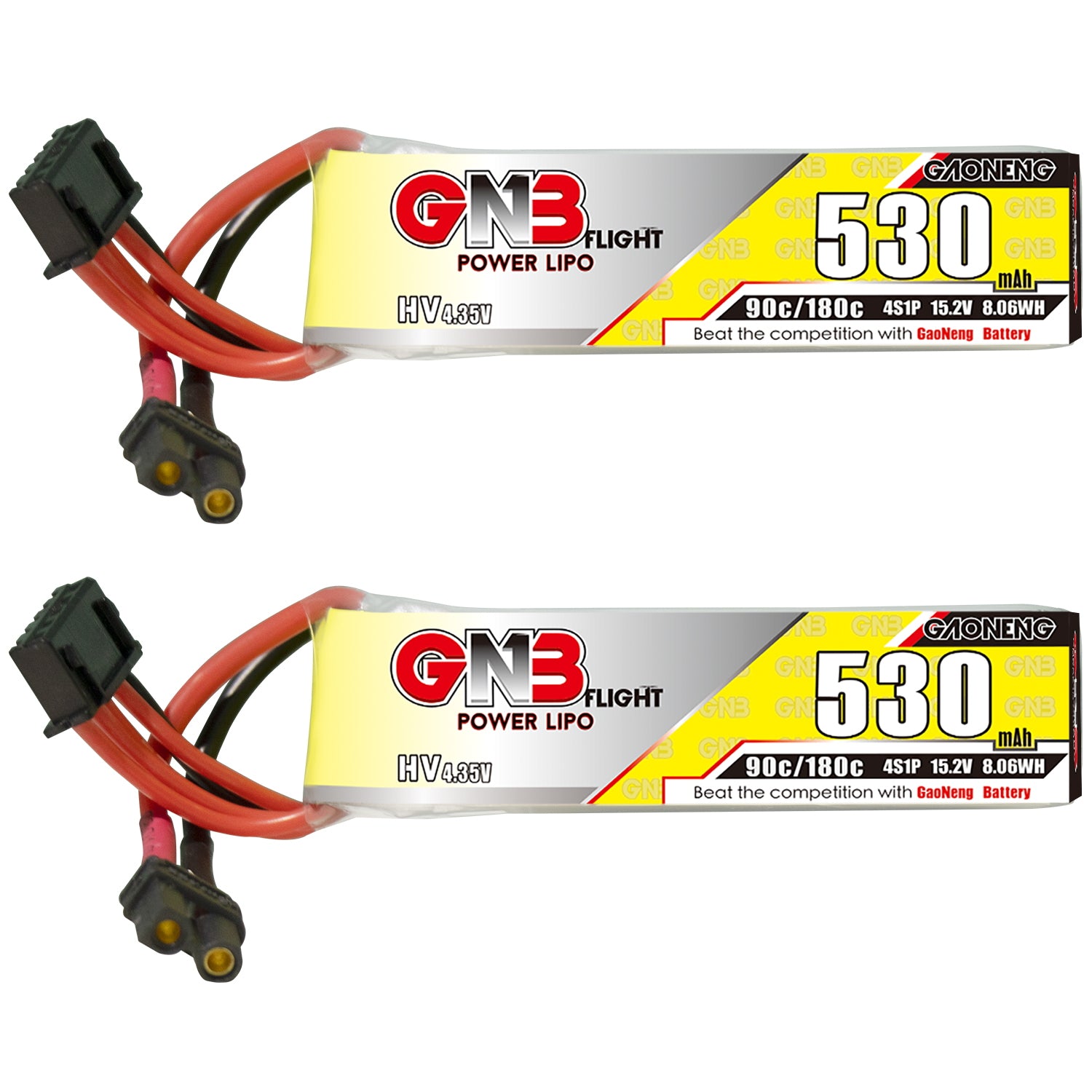 GAONENG GNB 530mAh 4S 15.2V 90C LiHV LiPo battery, long type with XT30 lead and balance plug