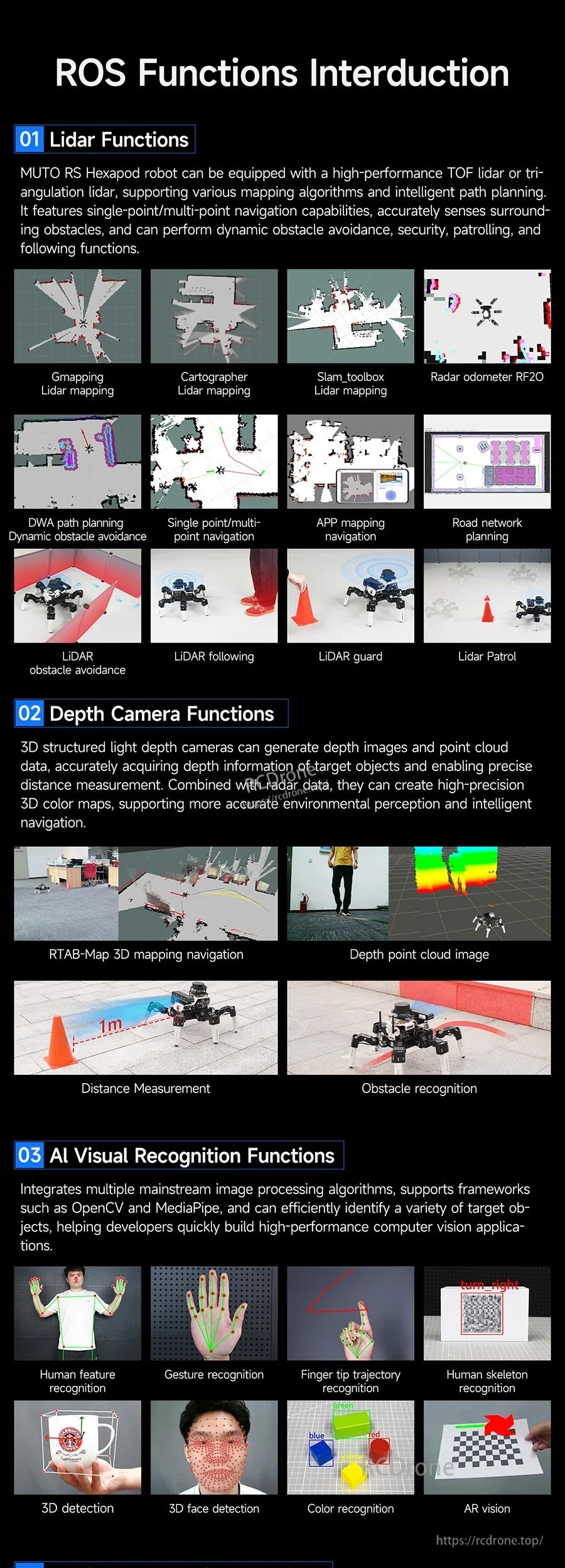 ROS functions introduction for LiDAR and depth camera: mapping, navigation, point cloud, and obstacle recognition