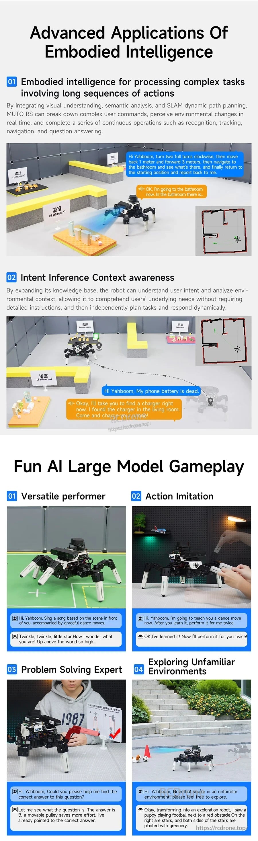 Advanced embodied intelligence applications: intent inference, action imitation, and problem-solving gameplay demos