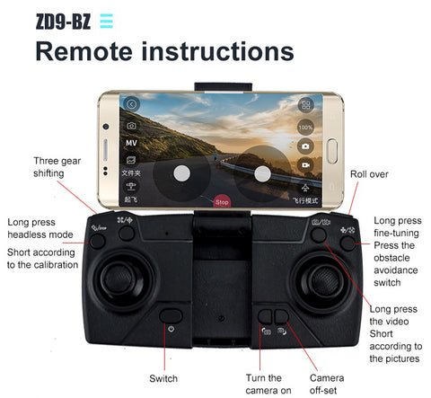 ZD9 Drone - 360 Degrees Obstacle Avoidance Drone Optical Current Adjustment Dual Camera Four Axis Drone Toy Gift 24 ZD9 Drone, avo dance swilch long press press headless
