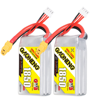 Two GAONENG GNB18503S100A 3S 11.1V 1850mAh 100C LiPo batteries with XT60 and balance lead