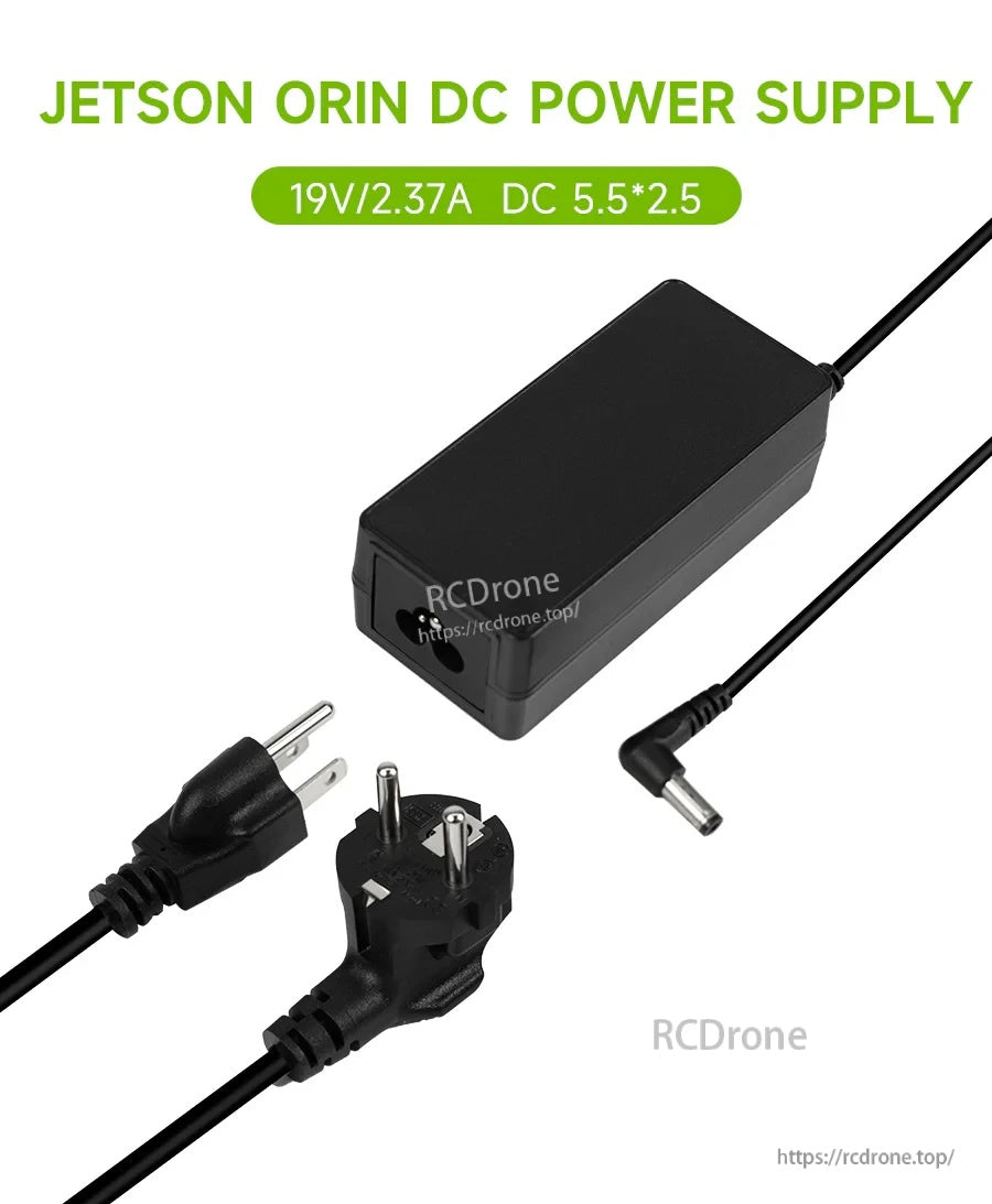 GW-POWER 19V 2.37A DC power supply with DC 5.5×2.5 plug and AC cords for Jetson boards