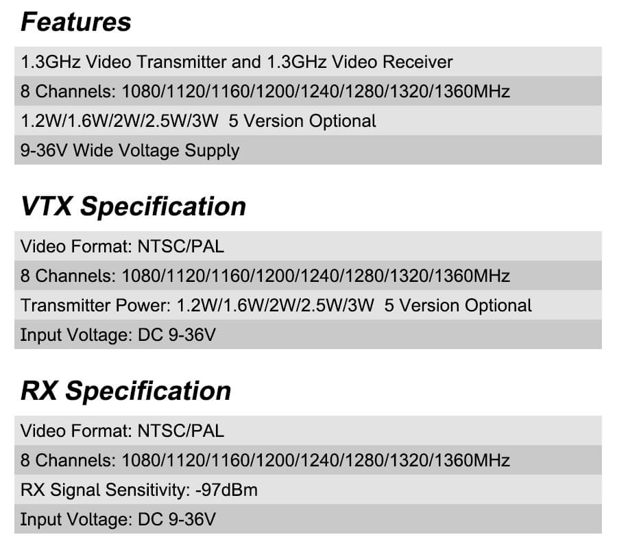 AKK 1.2GHz/1.3GHz Video Transmitter and Receiver - 8 Channels 1.2W 1.6W 2W 2.5W 3W VTX VRX 2 AKK 1.2GHz/1.3GHz Video Transmitter and Receiver, 1.2W/1.6WIZWI2 SWI3W 5 Version Optional 9-