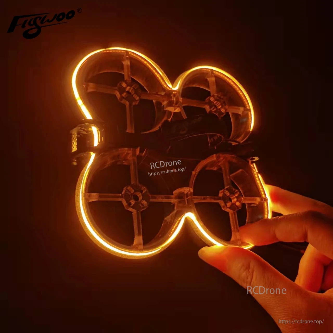 1PC DC12V Neon LED Strip Light, Orange DC12V neon LED strip light outlining a small quadcopter frame, creating a continuous glowing border