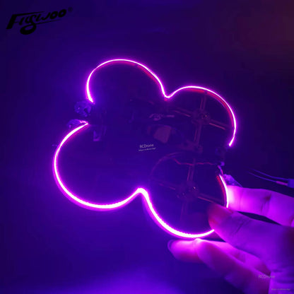 1PC DC12V Neon LED Strip Light, Purple neon-style LED strip light forming a clover outline around a small drone frame, held in hand