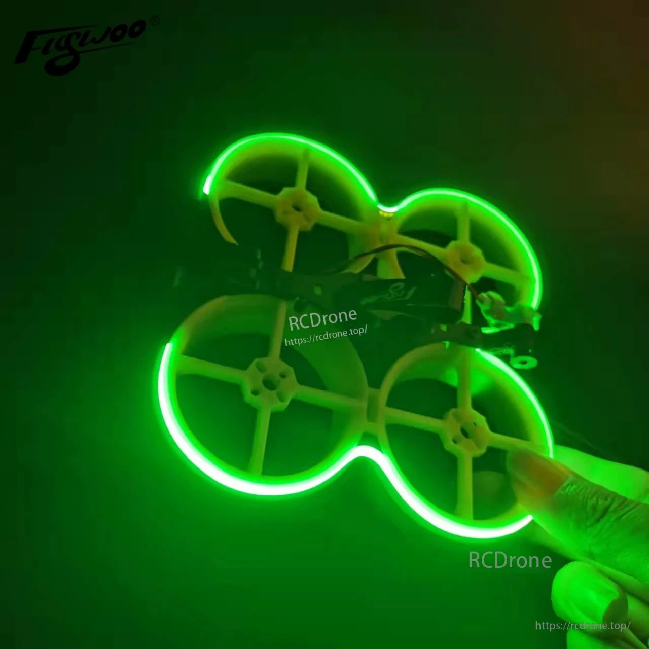 1PC DC12V Neon LED Strip Light, Green neon LED strip light forming a continuous glow outline around a small quadcopter frame