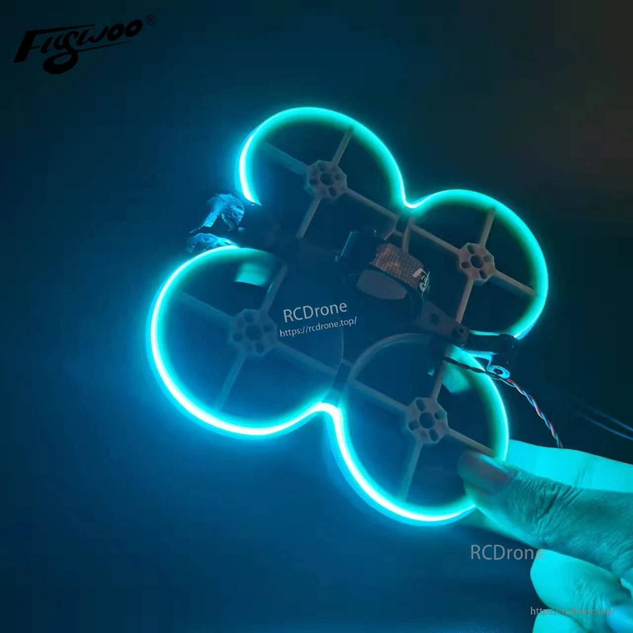 1PC DC12V Neon LED Strip Light, Blue neon-style LED strip light outlining a small quadcopter drone frame with smooth continuous glow