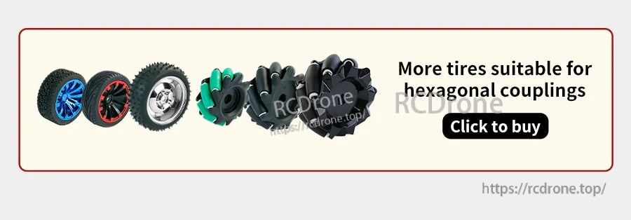 Promotional banner for tires compatible with hexagonal couplings with multiple wheel styles