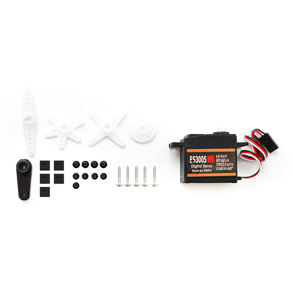 Emax ES3005HV high voltage digital servo kit with horn set, screws, grommets, and mounting hardware