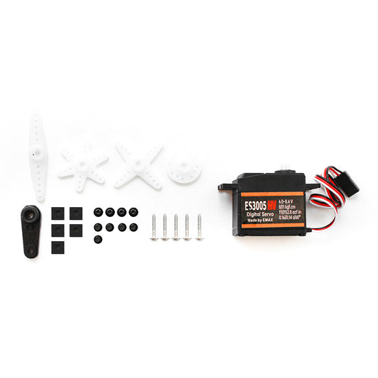 Emax ES3005HV high voltage digital servo kit with horn set, screws, grommets, and mounting hardware