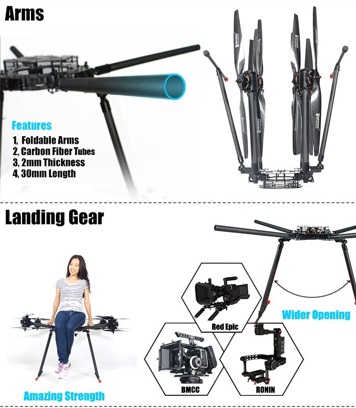 Foxtech D130 X8 V2 Octocopter, The Foxtech D130 Octocopter features foldable arms and carbon fiber tubes.