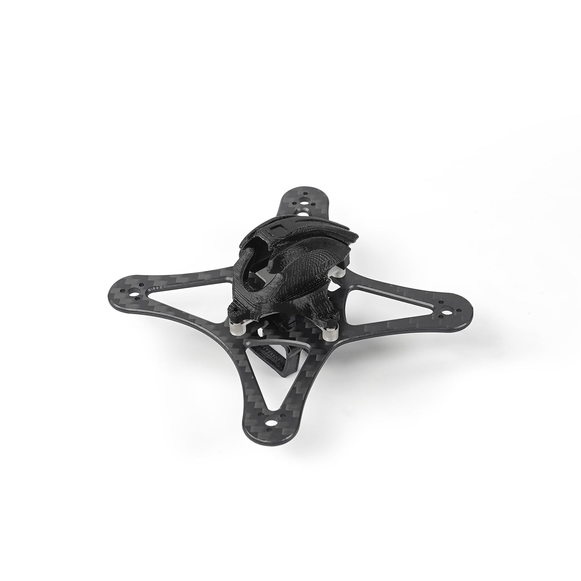 Sub250 Nanofly20 2S frame and battery holder kit assembled on carbon plate, angled top view