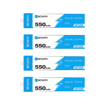 BetaFPV BT2.0 550mAh 1S LiHV Battery 4-pack, 3.8V 40C/80C 2.09Wh label view