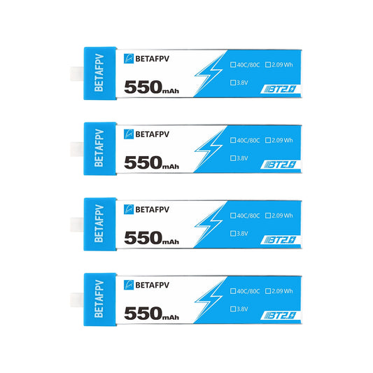 BetaFPV BT2.0 550mAh 1S LiHV Battery 4-pack, 3.8V 40C/80C 2.09Wh label view