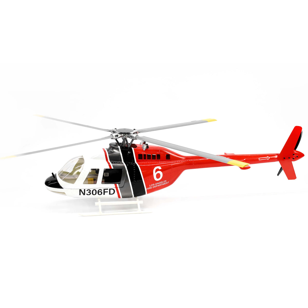 Flywing Bell‑206 V4 RC Helicopter, Flywing Bell-206 V4 RC helicopter, model N306FD, styled after Los Angeles Fire Department, 75 cm, with 18-minute flight time.