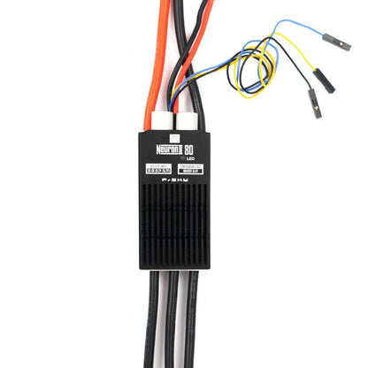 FrSky Neuron II 80A ESC top view with heatsink case and multiple power and signal wires