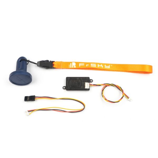 FrSky Remote NFC Switch kit with NFC key fob, orange FrSky lanyard, control module and wiring leads
