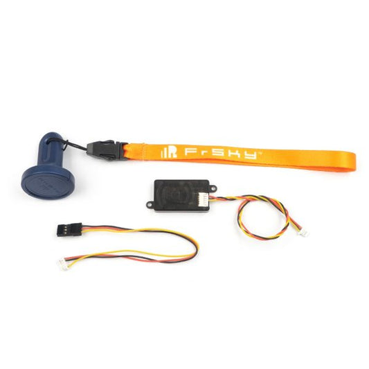 FrSky Remote NFC Switch kit with NFC key fob, orange FrSky lanyard, control module and wiring leads