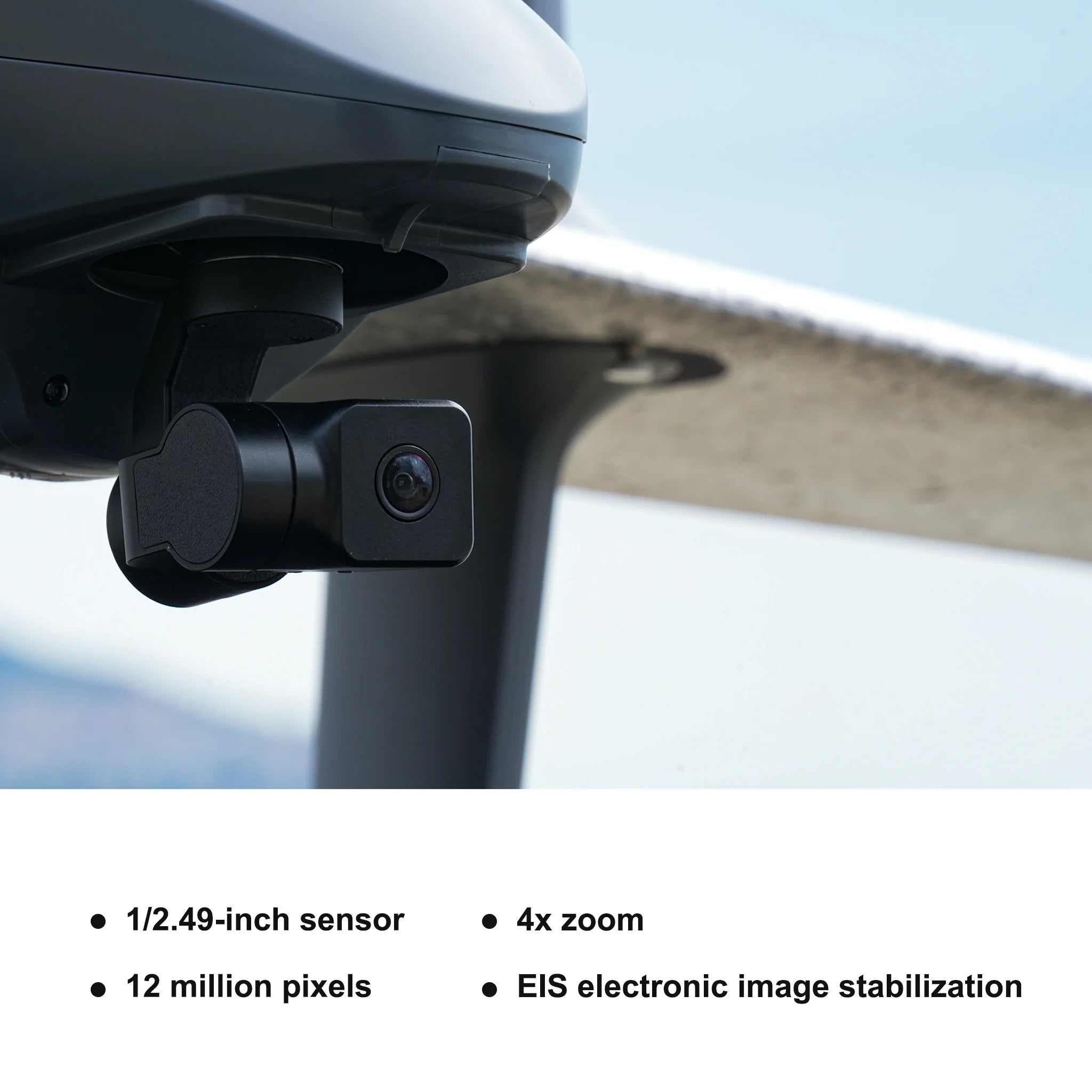 HEQ Swan Voyager VTOL, High-quality camera features 12MP sensor, 4x zoom, and EIS for crisp video recording.