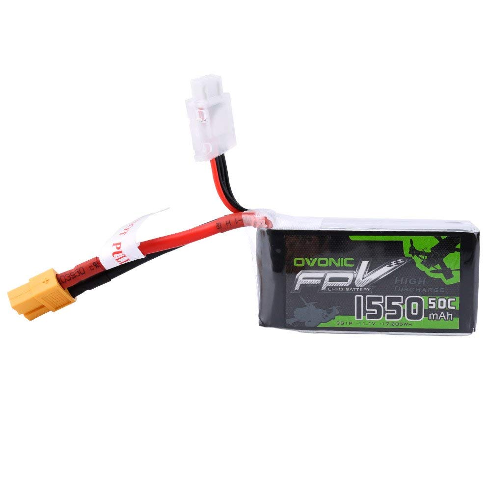 OVONIC 3S 11.1V 1550mAh 50C LiPo battery with XT60 discharge plug and JST-XHR balance lead