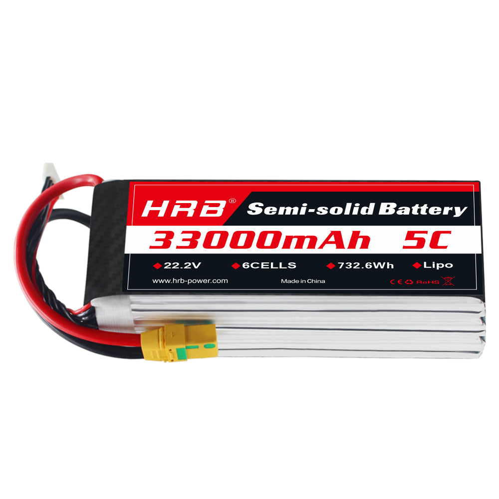 HRB 6S 22.2V 33000mAh 5C semi-solid LiPo battery pack with XT90S connector and leads