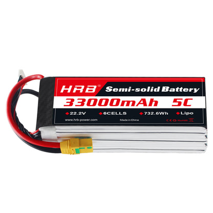 HRB 6S 22.2V 33000mAh 5C semi-solid LiPo battery pack with XT90S connector and leads