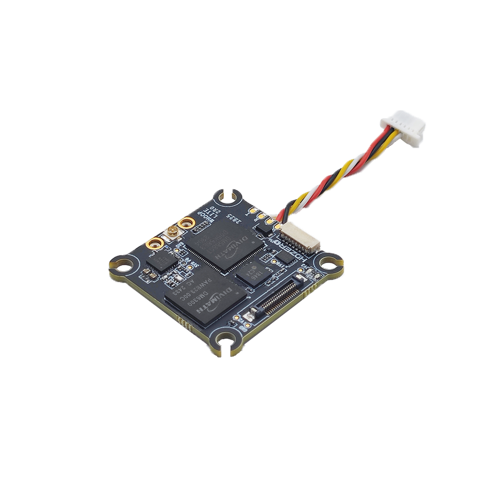 HDZero Whoop V2 VTX board, angled top view with JST cable and mounting holes