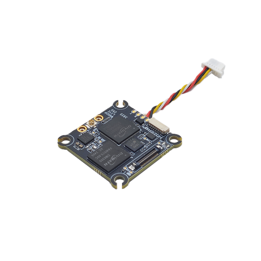HDZero Whoop V2 VTX board, angled top view with JST cable and mounting holes