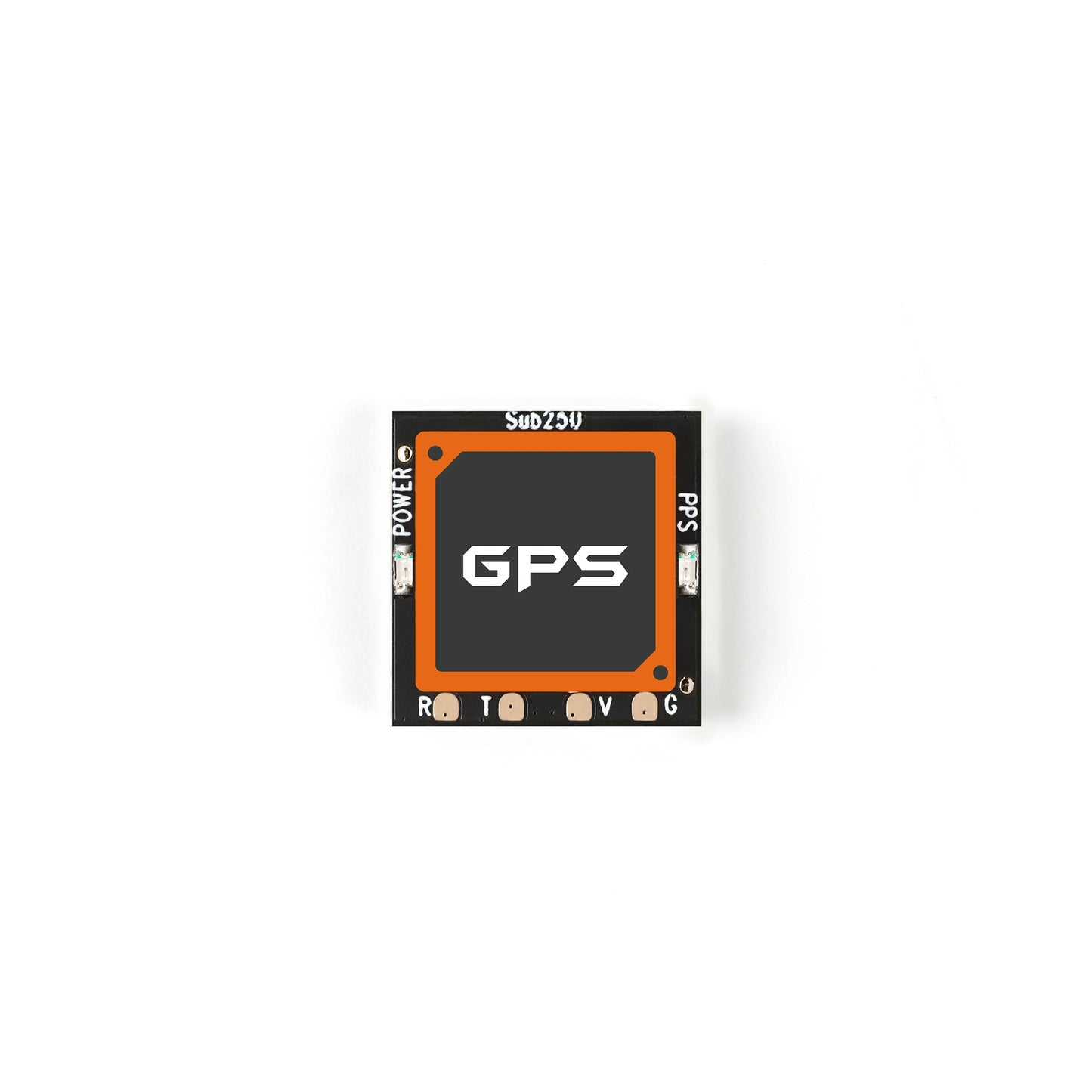 Sub250 SUB-M10 GPS module underside showing GPS patch area and labeled pads (POWER, PPS)