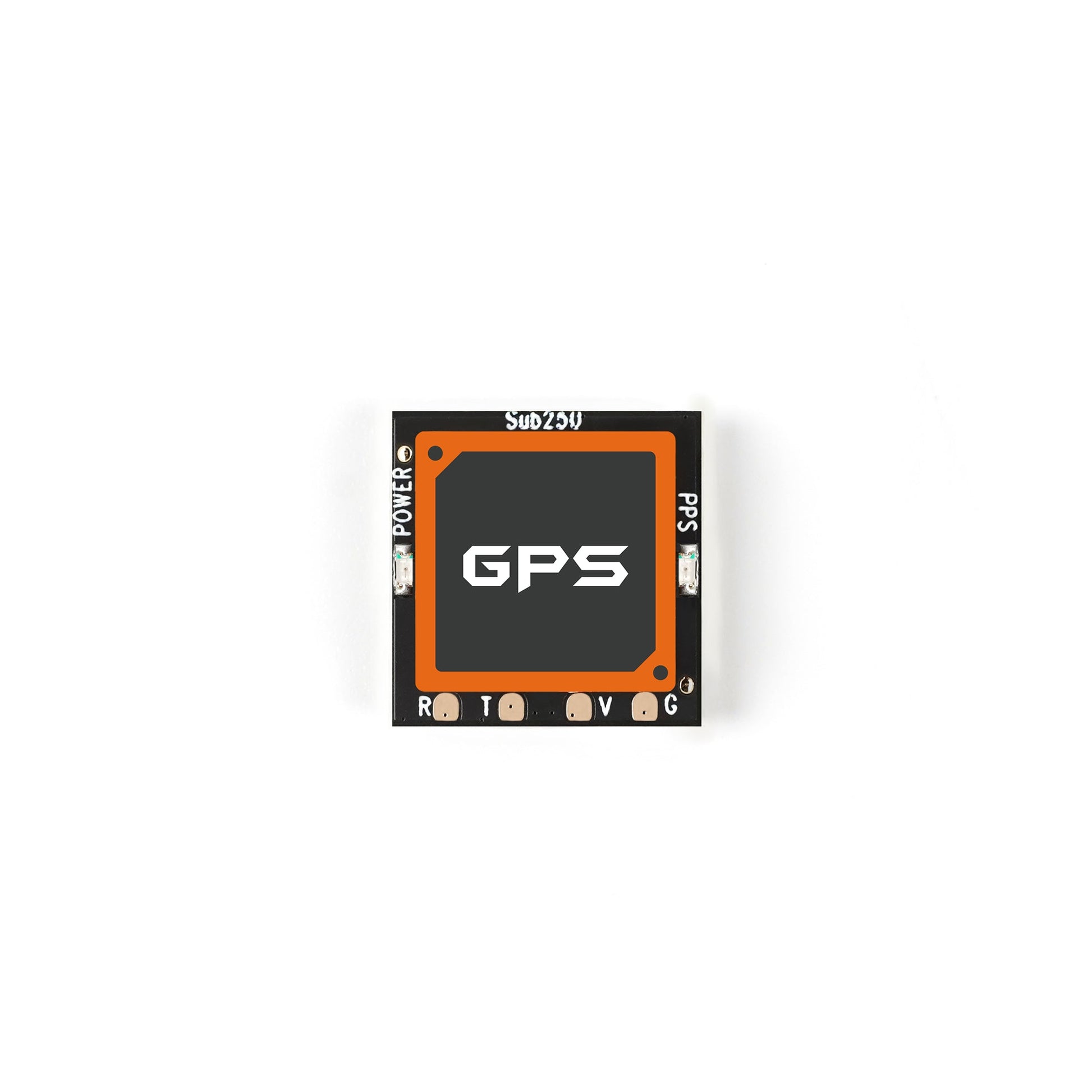 Sub250 SUB-M10 GPS module underside showing GPS patch area and labeled pads (POWER, PPS)