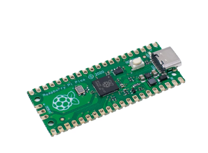 برد میکروکنترلر Raspberry Pi Pico H، با RP2040، دارای ۲۶ پین GPIO، حافظه فلش ۲ مگابایت، هدرهای لحیم‌شده و پورت USB Type‑C