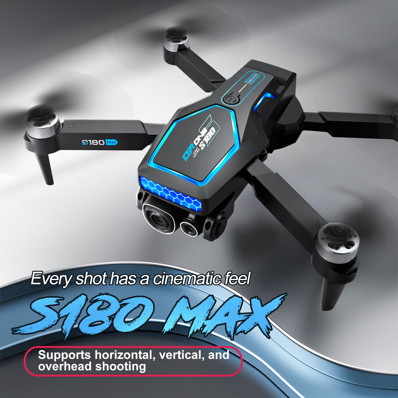 Capture cinematic moments with the S180 Drone's flexible 360-degree shooting capabilities.
