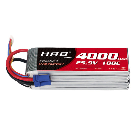 HRB 4000mAh 7S 25.9V 100C LiPo Battery pack with EC5 connector and 7-pin balance lead