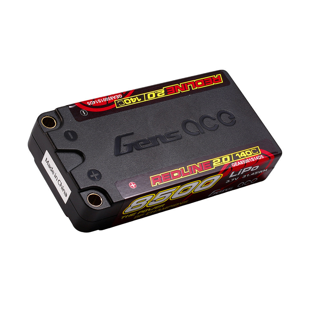 باتری لیپو Gens ace Redline 2.0 ظرفیت ۸۵۰۰ میلی‌آمپر ۱S2P ۱۴۰C مدل Short Pack