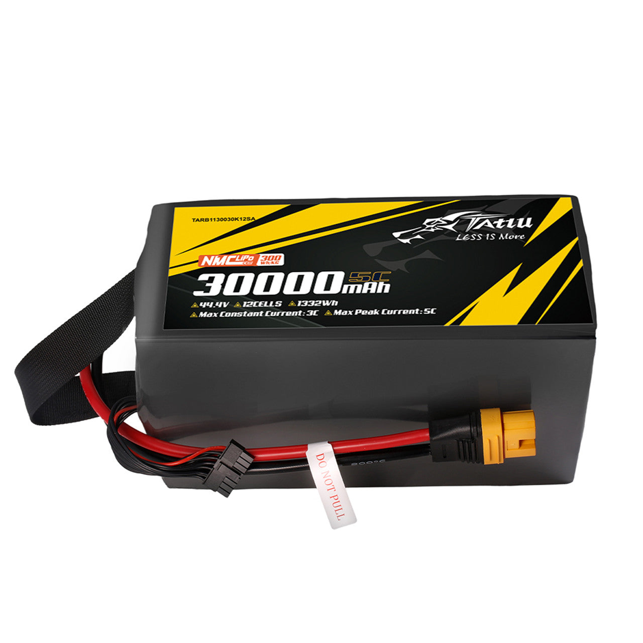 Tattu 30,000mAh 12S1P 5C NMC LiPo battery, 44.4V, 1332Wh, max 3C continuous/5C peak discharge, AS150U plug. Do not tip.