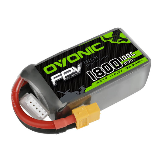 Ovonic FPV 1800mAh 4S 14.8V 100C LiPo battery with XT60 plug and balance lead