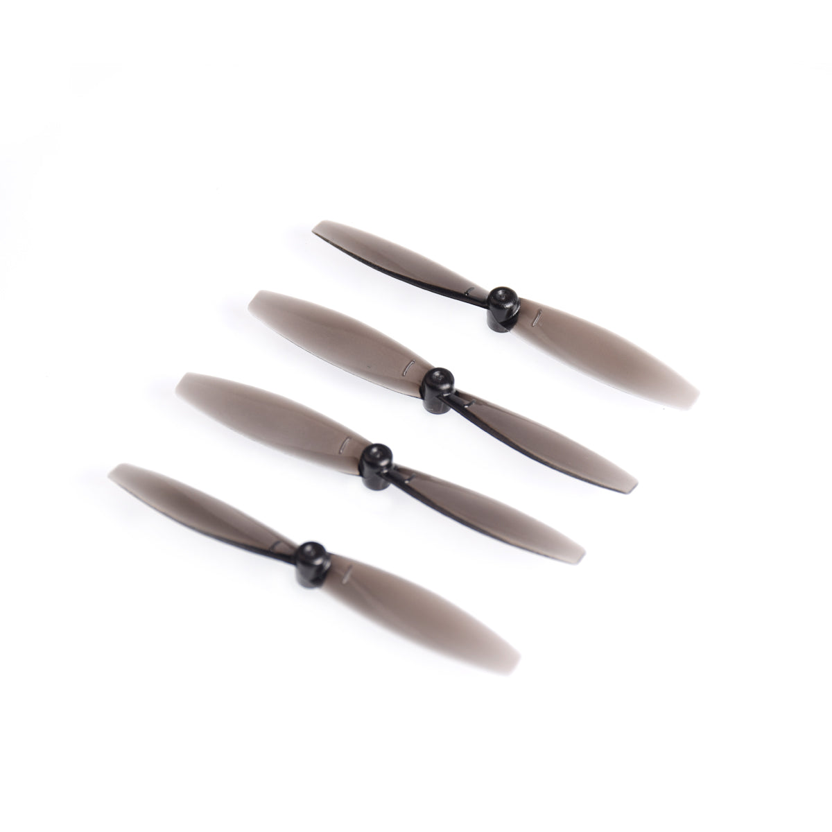 65mm 2-Blade FPV propeller set, four translucent two-blade micro quad props on white