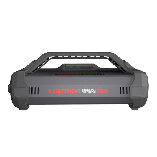 LOKITHOR JA301 portable car jump starter with built-in air inflator, 20000mAh battery and 150 PSI label