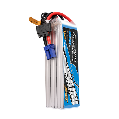 Gens ace Sport G-Tech HV 5600mAh 6S LiPo battery pack with EC5 connector, balance lead, and clear 80C label
