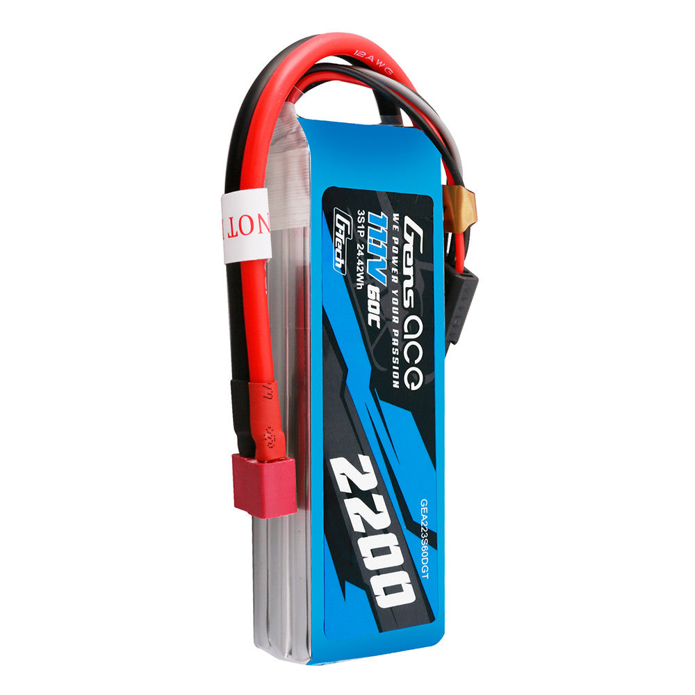 Gens ace G-Tech 2200mAh 3S 11.1V LiPo battery pack with Deans plug, 12AWG leads and balance connector