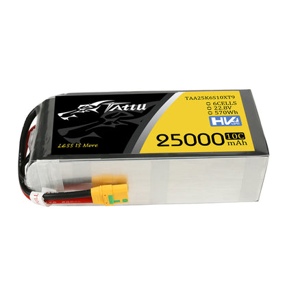 Tattu G-Tech 6S 25000mAh 10C 22.8V Lipo Battery, Tattu G-Tech 6S Battery with 22.8V, 25,000mAh LiPo, 570Wh capacity, and XT90-S plug for drone use.