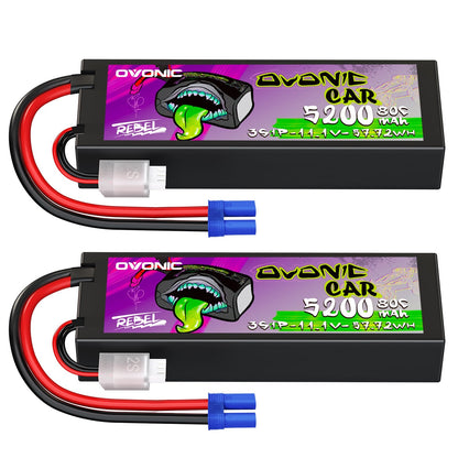 2-pack Ovonic Rebel 2.0 3S 5200mAh 11.1V 80C hardcase LiPo batteries with EC5 plug