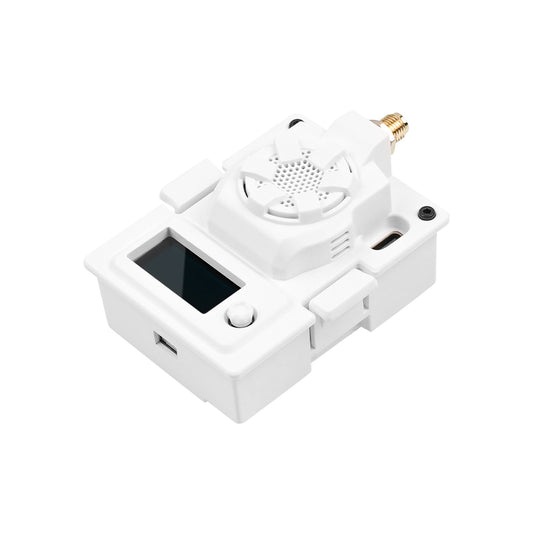 BetaFPV ELRS Micro TX Module in white, angled view with OLED screen, 5D button and SMA antenna port