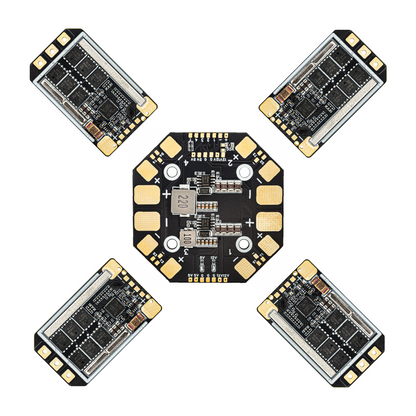 Four ESC modules arranged around an octagonal power distribution board, full set layout view