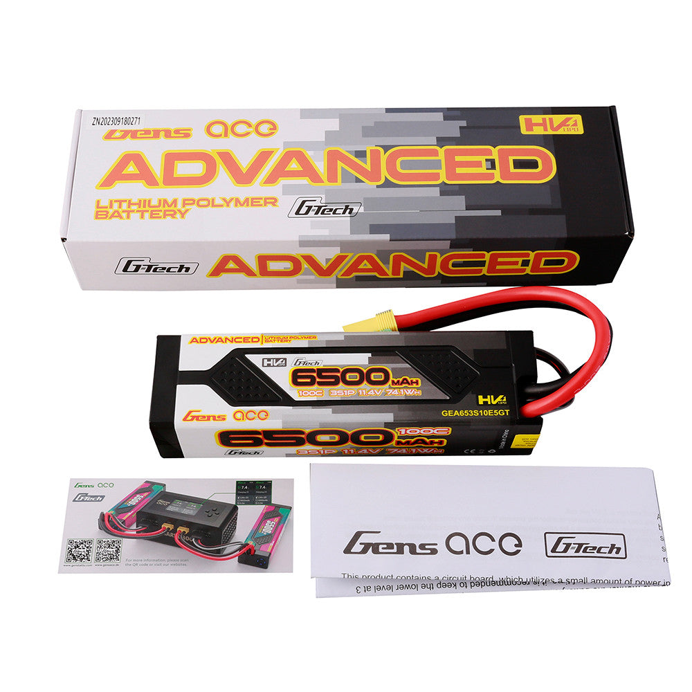 Gens ace Advanced G-Tech 6500mAh 3S hardcase LiPo battery pack with yellow EC5 connector, box and paperwork