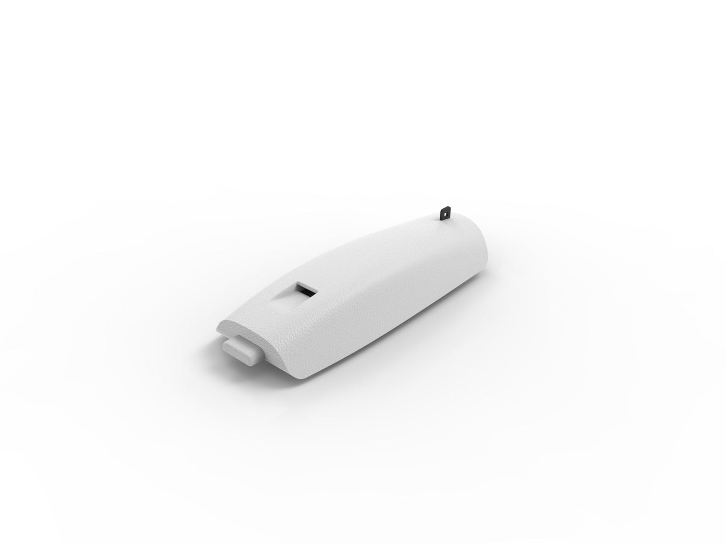 White foam canopy hatch cover with latch tab for fixed wing fuselage