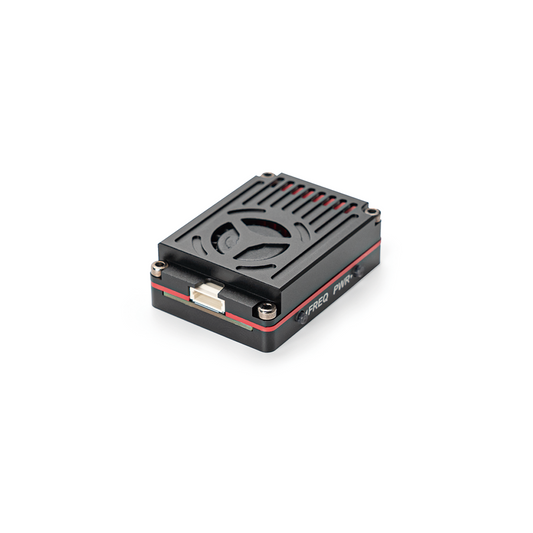 OddityRC Red Giant 2.5W FPV VTX angled view showing vented heatsink case and side connector