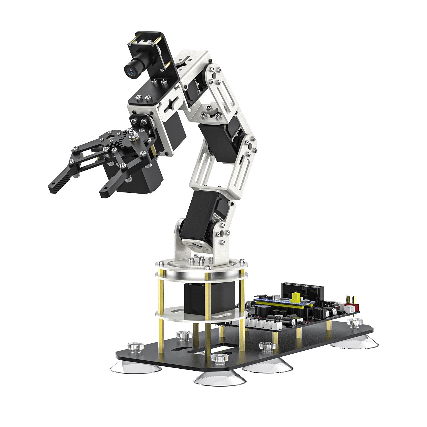 Yahboom DOFBOT SE 6DOF robotic arm kit with camera and gripper on suction-cup base and control board
