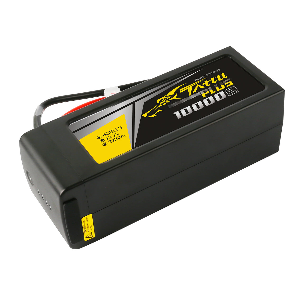 Tattu Plus 22.2V battery pack: high-capacity 10000mAh, Lipo design, and versatile EC5/AS150+XT150 plug compatibility.